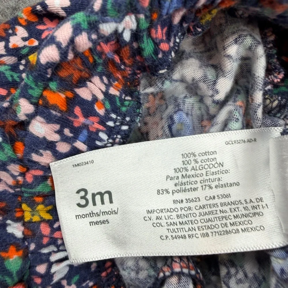 Carter's Floral Pants Kids 3M Navy Blue Pink Orange Cotton Bow‎ Leggings
